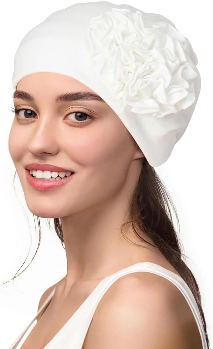 Chemo Headwrap for Women - Flower Elastic Solid Turban Caps Pre Tied Beanie Headwear Grate for Cancer Hair Cover - Image 2
