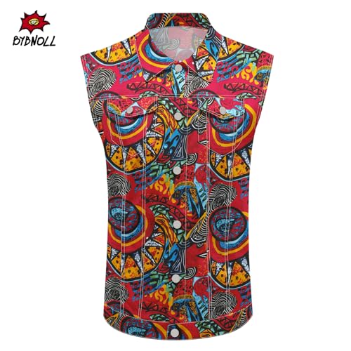 Men's Denim Vest Sleeveless Casual Jean Vest Button Camouflage Print Jacket Outerwear Vest2