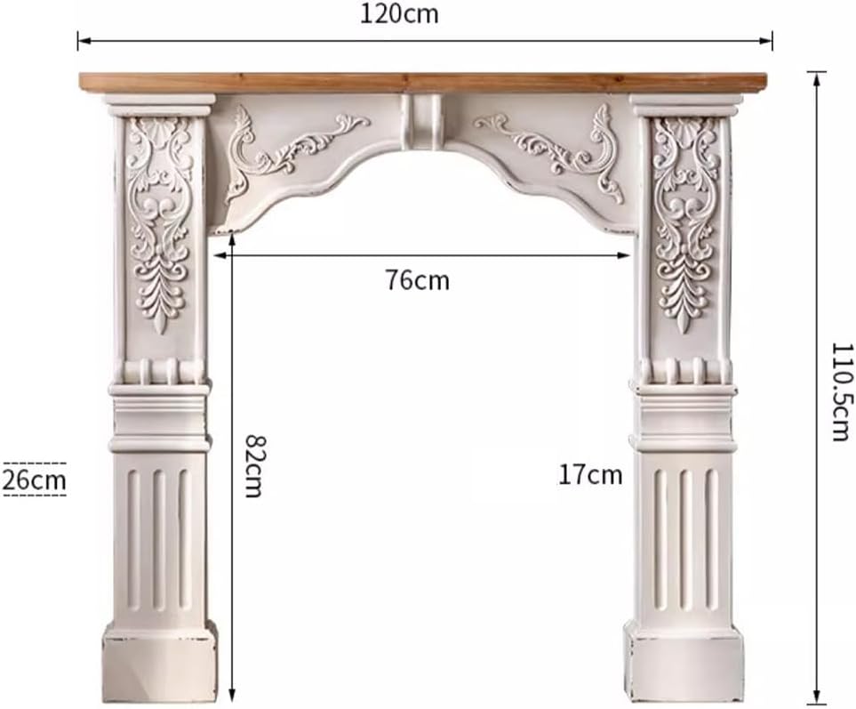 Home Vintage Fireplace Console, Wood Fireplace Surround Storage Cabinet, Decorative Fireplace Casing, Freestanding Mantel with Carved Floral Decoration,B