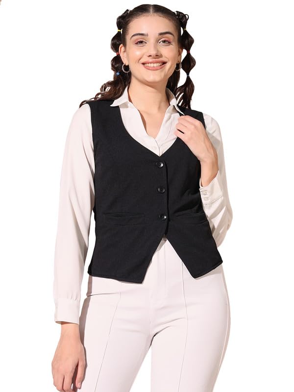 Women’s Coat Black with Unique Design Sleeveless Coat with Winter Over Coat, Boost Your Style-for Women & Girls(8579)-image-5