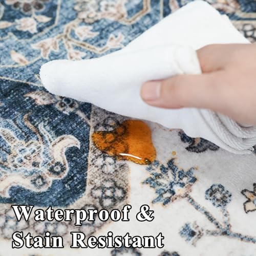 RUUGME Washable 3x5 Area Rug - Soft Area Rugs for Living Room Stain Resistant Carpet Vintage Lightweight Rugs for Bedroom with Non Slip Backing Indoor Home Decor Rugs 3x5 Navy