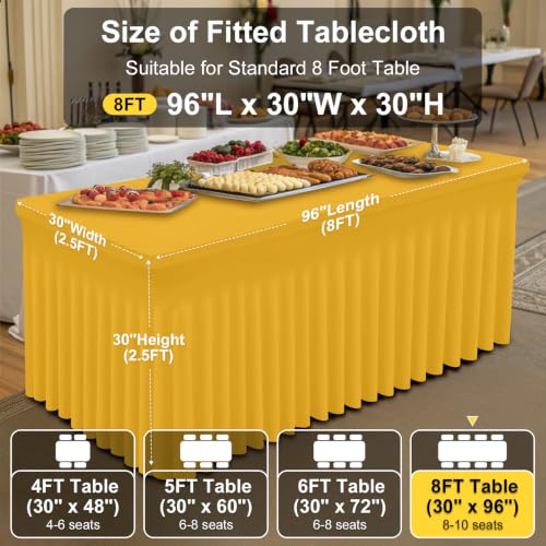 Image of Smiry Spandex Elastic Fitted Table Cloth Skirt for 8FT Rectangle Table | Stretch Washable Table Cloth, Banquet Table Cover for Wedding, Party, Indoor & Trade Shows, (Mustard Yellow, 96Lx30Wx30H)