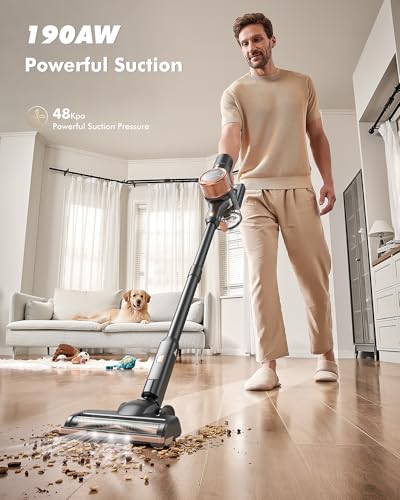 Cordless Vacuum Cleaner, 48kPA/190AW Powerful Suction, Max 60min Runtime, 4000mAh Large Battery, Anti Hair Wrap Stick Vacuum, Vacuum Cleaners for Home, Pet Hair, Hard Floors and Carpets, Cars