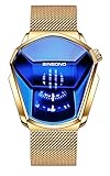 FANMIS Creative Men’s Digital Electronic Watch Fashion Stainless Steel Silver Waterproof Bracelet Plated Watches Cool Cyberpunk Style Watch for Men (Z Gold Blue)