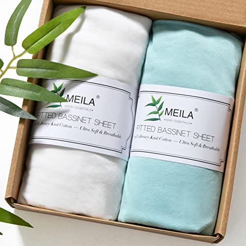 Meila Bassinet Sheets Compatible With Mika Micky Bedside Sleeper, Mini Crib Sheets For Boy Girl, 100% Jersey Cotton Bassinet Matress Sheet, Ultra Soft, Pack Of 2（33"×20"） #TOP19
