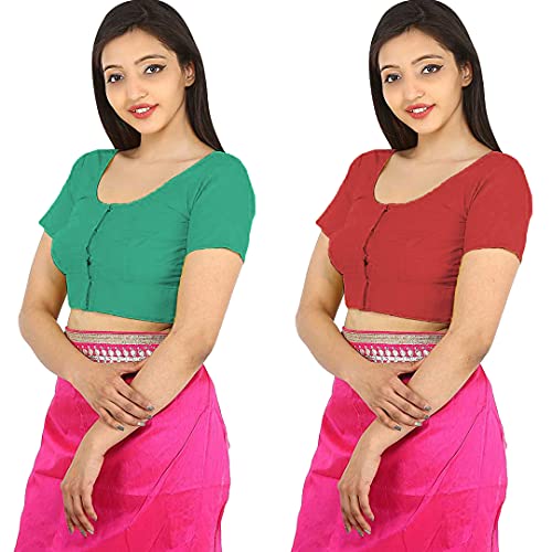 Image of Namita Women's Rubia Cotton Half Sleeve Blouse Combo (U-COT-COM-2-LIGHTGREEN-CHESTNUT-38 Light Green, Chestnut 38)