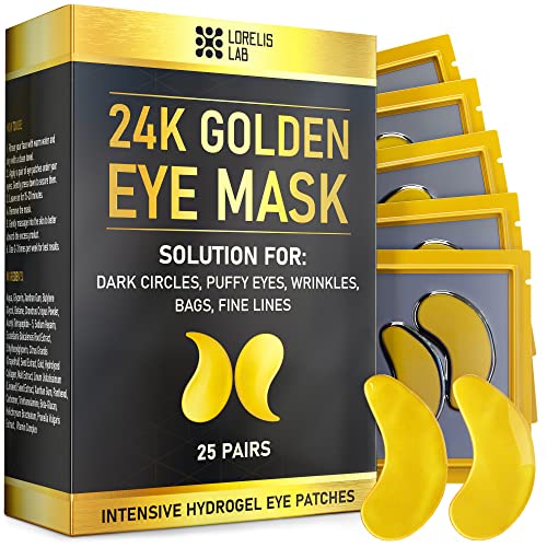 Under Eye Patches - 24K Gold Under Eye Mask for Puffy Eyes, Dark Circles, Eye Bags, Puffiness, Wrinkles, with Collagen - Anti Aging Skincare Eye Patch Treatment Masks - Hydrating Golden Under Eye Gel Pads