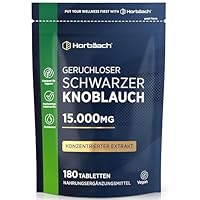Schwarzer Knoblauch 15.000mg | 180 Schwarze Knoblauchtabletten | aus konzentrierter Knoblauchextrakt | Hochdosiert und Vegane | Aged Black Garlic Supplement | von Horbaach