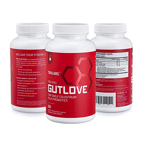 TBR Labs Colostrum - GutLove Colostrum (400mg) Plus Probiotic (4B CFU) 60 Capsules - Improves Digestion, Supports Gut Health, Reduces Bloating, Gas and GI Discomfort  30 Day Supply