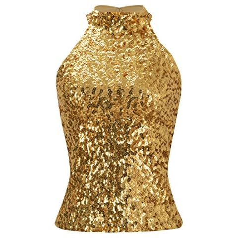 Howriis Women's Gold Sequins Halterneck Summer Short Vest Tank Tops (One Size, Gold) Cover