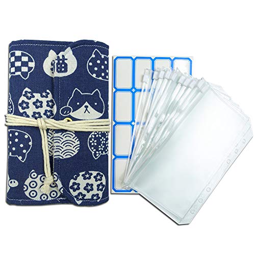 6-Ring Notebook Binder, Linen Cover Loose-Leaf Folder Binder Cover with 12 PCS Clear Plastic Zippered A6 Binder Envelopes Pockets, Budget Envelope System Money Binder Organizer