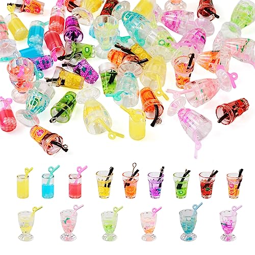 36Pcs Resin Fruit Drink Cup Bottle Charms Luminous Mini Juice Pendants for Necklace Earring DIY Crafts Jewelry Making Keychain Bag Decor