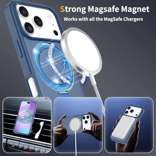 Image of Magnetic for iPhone 17 Pro Case, 6.3 inch, Compatible with MagSafe, Rugged Kickstand, Not-Yellowing Military-Grade Protection, Matte Blue