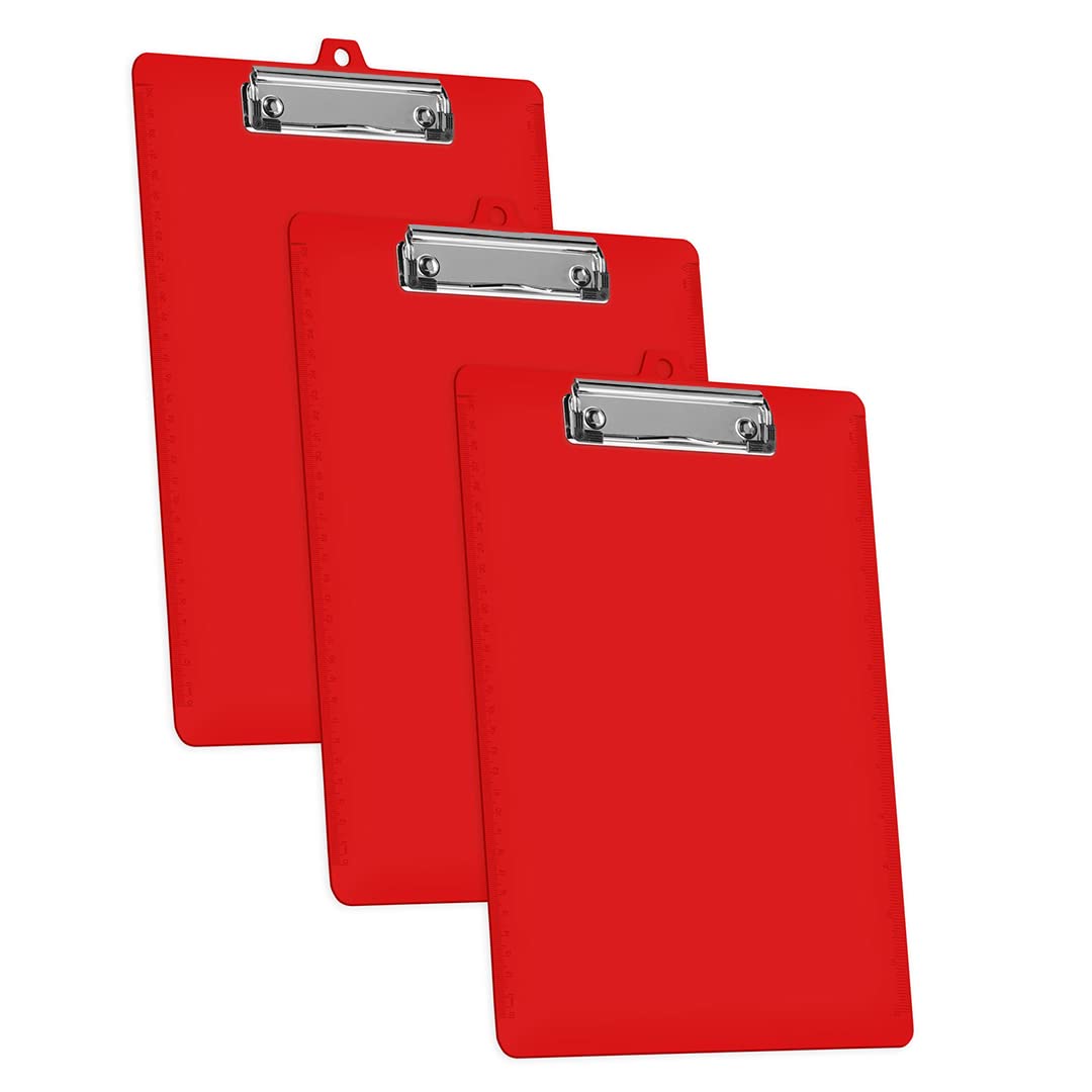 Acrimet Lot de 3 Porte-blocs Format Lettre A4 (34 x 24 cm) avec Pince à Profil Bas et Règles Latérales, Plastique Résistant pour