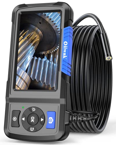 Oiiwak Inspection Camera, Industrial Endoscope 5.5mm 1080P HD Digital Borescope 4.5 Inch LCD Screen IP67 Waterproof Snake Camera with 6 LED Lights, 11.5FT Semi-Rigid Cable,32GB Card and Helpful Tool