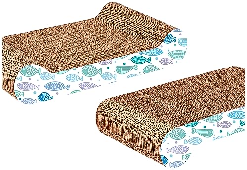 Image of Amazon Basics Cat Scratch Pad With Catnip | For Indoor Cats & Kittens | Double-Sided Corrugated Cat Scratcher Cardboard | 15 x 8.9 x 3 cm | Brown and White