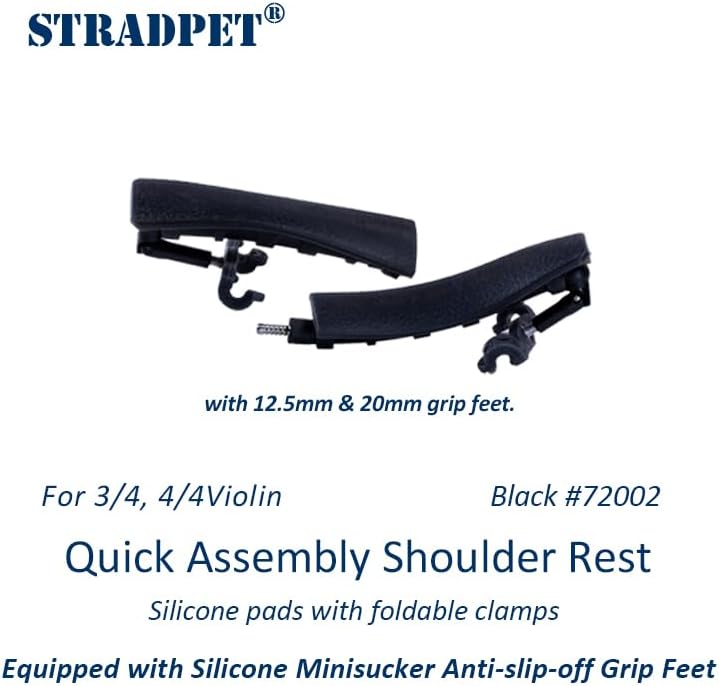 Quick Assembly Shoulder Rest with Silicone Minisucker Anti-slip-off Grip Feet for 3/4, 4/4 Violin, Silicone Pads with Foldable Clamps, 4 Colors Optional (Black)