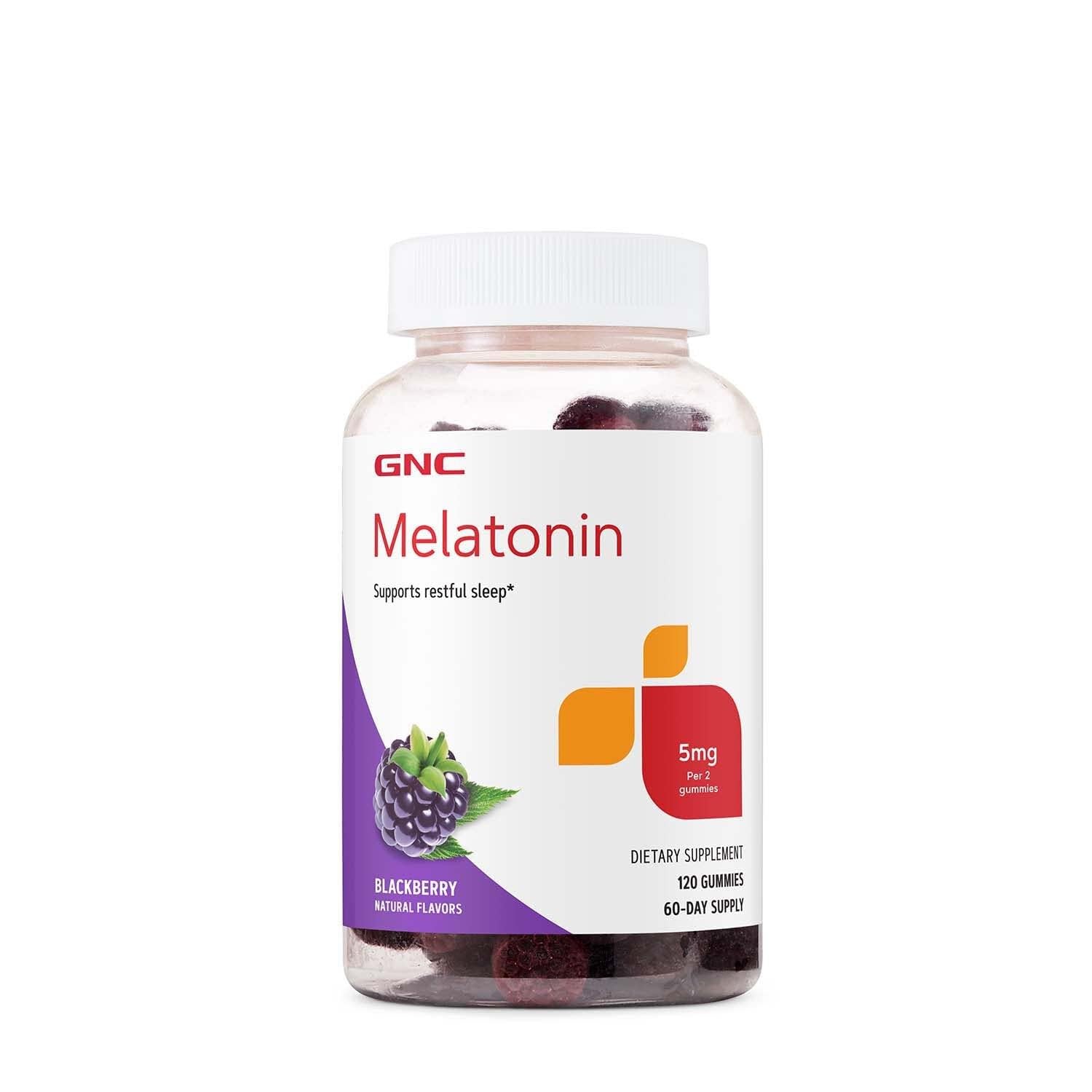 GNC Melatonin Gummies 5 mg - BlackBerry - 120 Gummies (60 Servings)