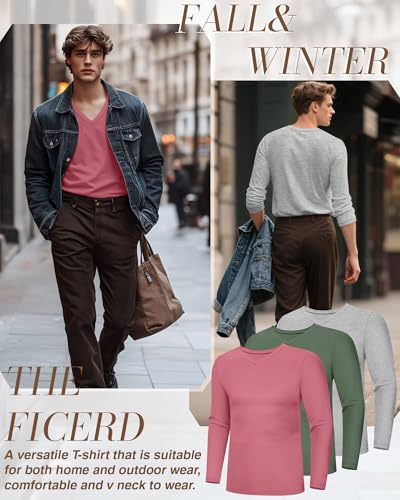 Ficerd 3 Pack Big and Tall Shirts for Men V Neck Cotton Long Sleeve Tee L-7XL Casual Loose Tops Oversized Basic T Shirts3