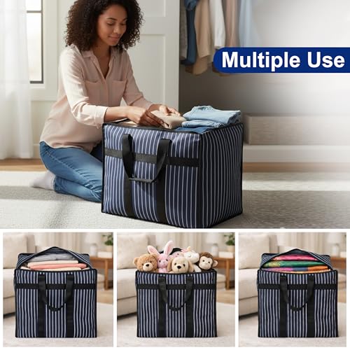Image of Match Made 2PK Extra Large Heavy Duty Canvas Storage Organizer Bag with Zip | Multipurpose Jhola Thaila with Strong Handles & Base for Home Storage, Travel, Laundry & Wardrobe - Black