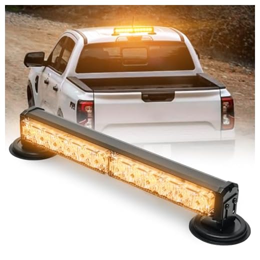 BooYu 14 in Battery Powered Emergency Strobe Lights Bar Wireless Rooftop Mini Hazard Flashing LED Beacon Warning Light w/Magnetic Base for Construction Vehicles Work Trucks Snow Plow (Amber)
