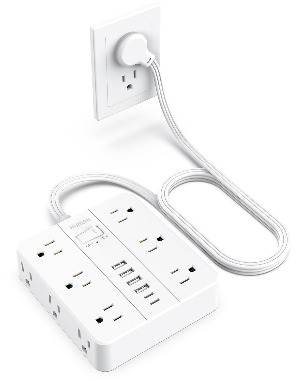 Extension Cord Power Strip, HUNIAN 5Ft Flat Plug Extension Cord