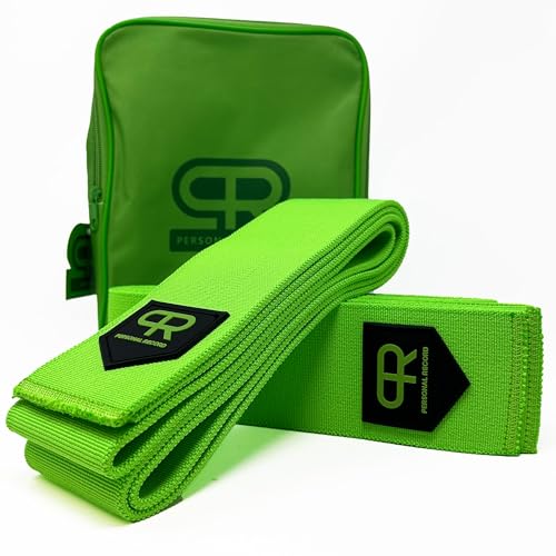 PR Personal Record Heavy Duty Extra Wide Knee Wraps for Weightlifting - Premium Pair with Easy Adjustments and Secure Fit, Quality Knee Wraps, Reinforced Stitching Knee Straps for Powerlifting (Neon)