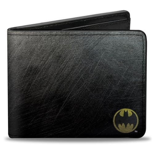 Image of Buckle-Down Men's Bifold Wallet Batman, Batman, 4.0" x 3.5", Dc Comics Wallet, Bifold, Bat Signal Corner Weathered Black Yellow Black, Vegan Leather