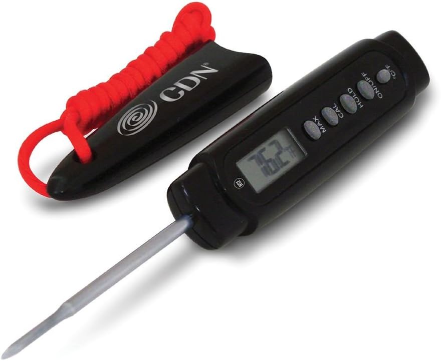 CDN Q2-450x Proaccurate Quicktip Digital Thermometer on a rope, Black.