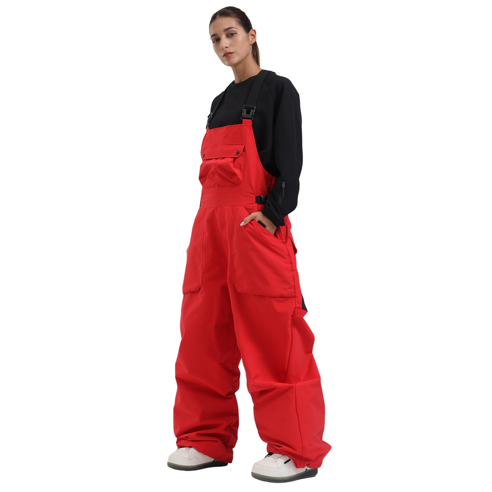 IMPHUT Womens Ski Bibs Snow Pants Super Baggy Snowboard Loose Bibs Waterproof Windproof Insulated Warm Winter