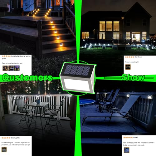 JSOT Outdoor Solar Lights - Solar Powered Deck Lights Waterproof Light for Fence Post Light Outside for Backyard Patio Stair Wall Lighting, 3LED Cool Light 6 Pack - Thumbnail 3