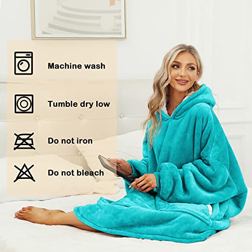 Kipswiza Wearable Blanket Hoodie, Oversized Sweatshirt Blankets for Women Men - Cozy Warm Hooded Blanket for Adult Teen, One Size Fits All(Aqua Green)