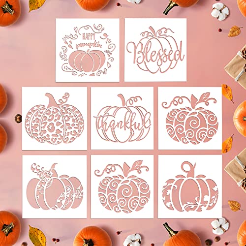 8 Pcs Pumpkin Stencils 8 x 8 Inch Fall Stencils Reusable Thanksgiving Autumn Stencil Halloween Stencils DIY Craft for Painting On Wood Wall Door Fabric