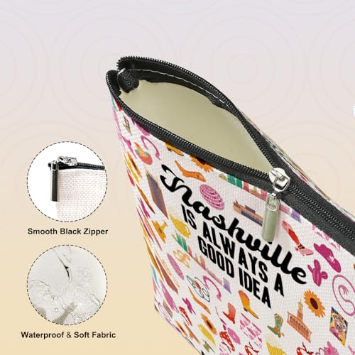 VICBOU Nashville Makeup Bag Nashville Lover Gifts Country Music Cosmetic Bag Western Gifts Accessories for Women Girls Mom Friends Sister Birthday Mothers Day Christmas Bachelorette Party2