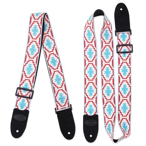 Image of Adjustable Guitar Strap Includes 2 Strap Locks & 2 Matching Picks & 1 Picks Holder & 1 leather Strap Button.