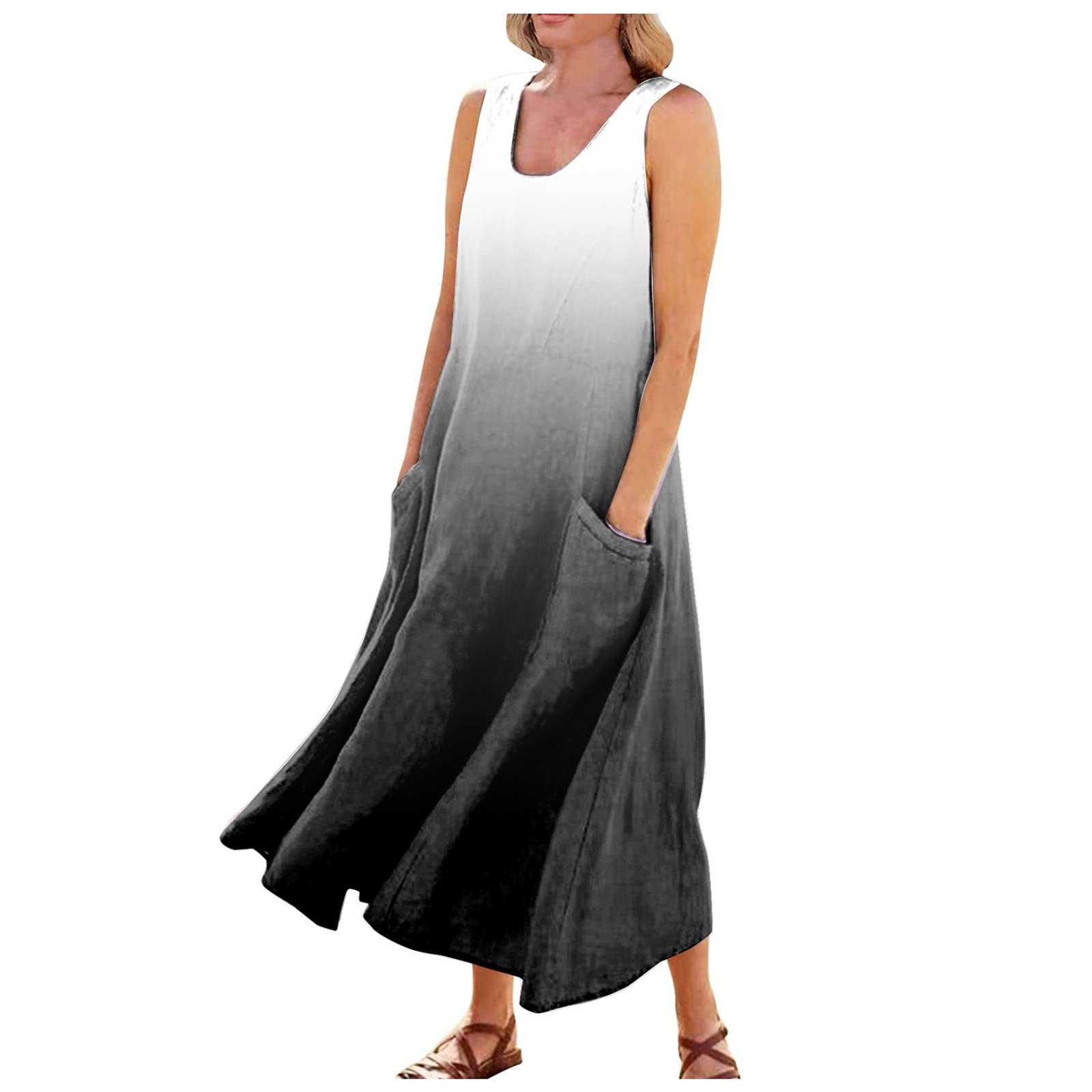 MABUTINGTI Linen Dresses for Women 2025 Summer Long Dress Sleeveless Elegant Flowy Plus Size Loose Tank Dress with Pockets