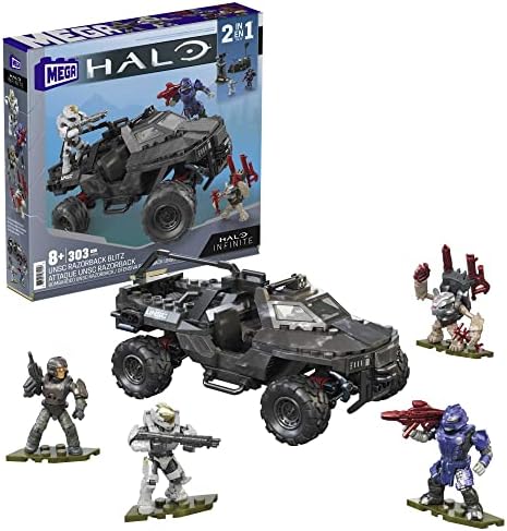 MEGA HALO Infinite Toy Car Building Toys Set, Unsc Razorback Blitz Vehicle with 303 Pieces, 4 Micro Action Figures and Accessories, Gift Ideas