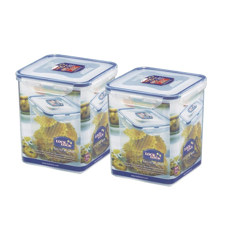 Lock & Lock Classic Tall Square Plastic Airtight Food Storage Container with Leak Proof Lid, 2.6 Liter, Transparent, Set of 2 (HPL822B x 2) (B0B93ZKBTN) Amazon Price History, Amazon Price Tracker