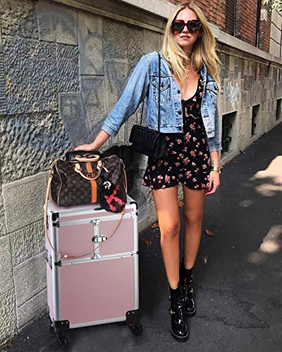 OUDMAY by Amazon - Makeup Case - Professional Rolling Cosmetic Beauty Storage With Mirror and Folding Trays Pink