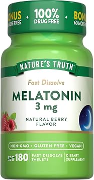 Natures Truth Melatonin 3 mg Fast Dissolve Tabs Natural Berry Flavor - 180 ct, Pack of 3