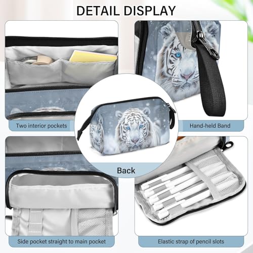 Image of White Tiger Pencil Bag Pencil Case for Teen Boy Girl, Big Capacity Pen Bag Zipper Pencil Pouch with Handheld Aesthetic Pencil Pouch with Print School Office Pencils Stationery
