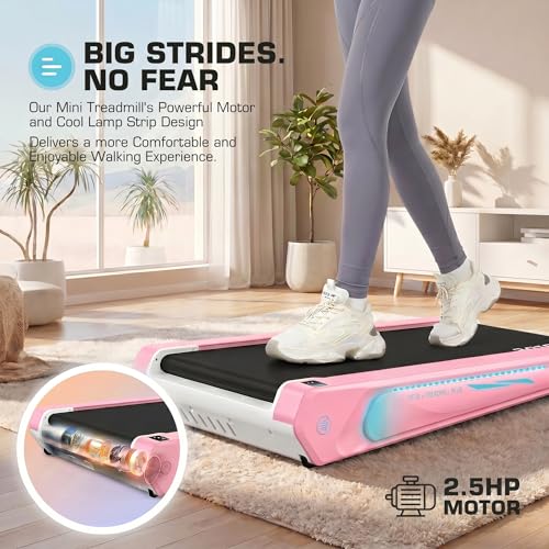 Image of FUNMILY Walking Pad Treadmill with 5% Incline, 2.5HP Smallest Under Desk Treadmills for Home Office, Compact Walking Treadmill 300lbs Weight Capacity /Remote Control /Lighting Design