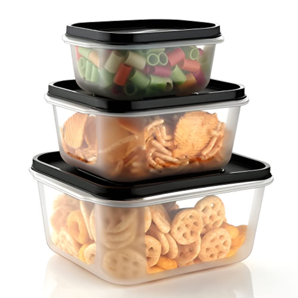 Oblivion 3 Pcs Square Shape Food Grocery Storage Unbreakable Container For Kitchen Storage - 2400 ml, 1400 ml, 700 ml Plastic Grocery Container (Pack of 3, Black) (B0BNL63RJ6) Amazon Price History, Amazon Price Tracker