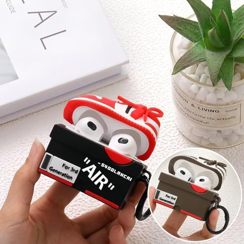Image of [2Pack] Gedicht for Apple Airpods 3rd Generation Case Cover, Cute Cartoon Shoe Box Soft Silicone Protective Cases for AirPods 3 Case with Keychain for Women Men, Red+Brown