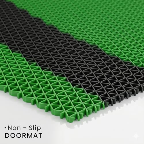 Image of TIB Anti Skid Waterproof PVC Rubber Mat for Bathroom, Floor, Swimming Pool, Shower, Entrance & Rainy Areas | Multipurpose Dual Colour Floor Mat,2x7 Feet,Black & Green