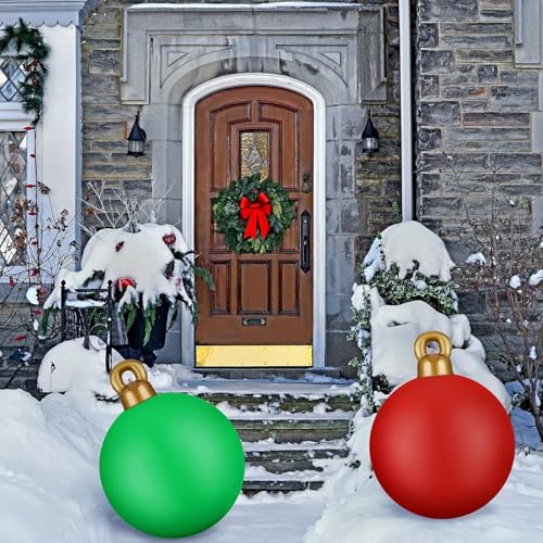Miniatura 7 de Kaheign 2 Piezas Bolas Inflables Gigantes De Navidad, 60cm Roja Verde Bola Decorativa Inflable Adorno Navideño De Pvc Para Navidad Interior Exterior Hogar Jardín Césped Patio Porche Decoración