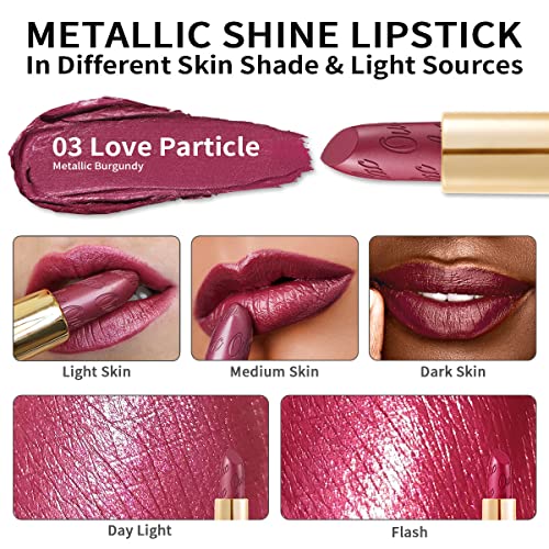 Oulac Metallic Burgundy Lipstick For Women, High Impact Lipcolor With Moisturizing Creamy Formula, Vegan & Cruelty-Free, Full-Coverage Lip Color 4.3 G/0.15 Oz (Love Particle(03)) #TOP2