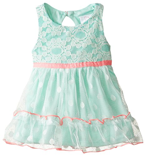 Youngland Baby Girls' Lace and Dot Mesh Fashion Dress, Mint, 24 Months