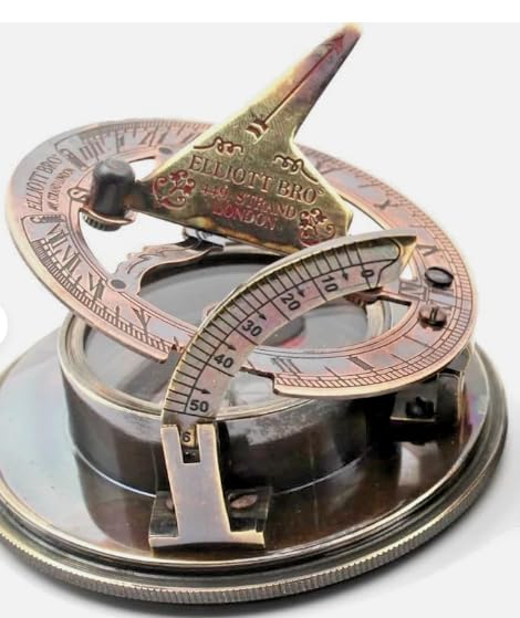 Brújula de bolsillo con reloj de sol de latón con estuche de cuero – Navegación marítima vintage coleccionable miniatura 5