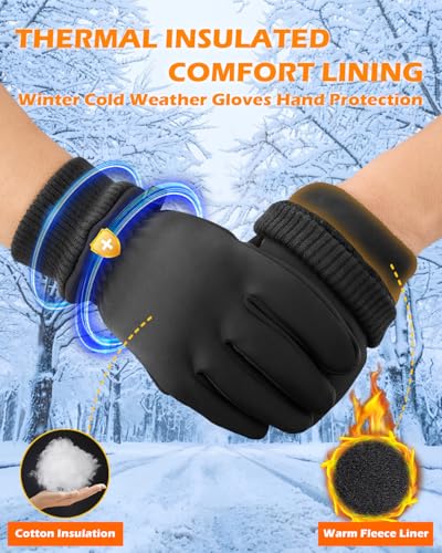 Winter Waterproof Gloves for Women: Water Proof Touch Screen Gloves for Men Running Hiking, Cold Weather Touchscreen Gloves for Phone Texting, Warm Snow Water Resistant Thermal Gloves Black - Image 4